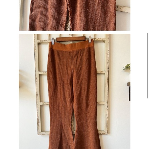 Anthropologie Pilcro Knit Sweater Flare Bell Bottom Pants Ochre Rust - Picture 10 of 10